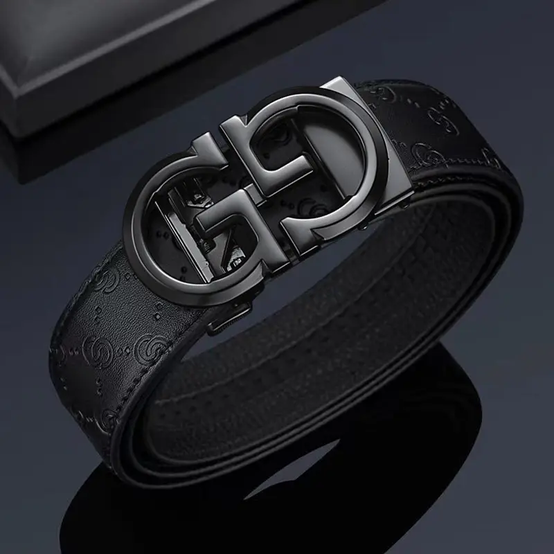 Gold Logo Leather Belt for Men Business Casual - Image 2