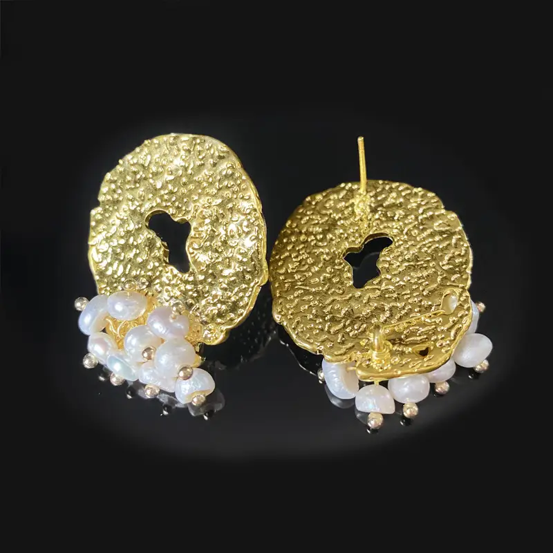 Gold Plated Pearl Moon Earrings for Women - Image 3