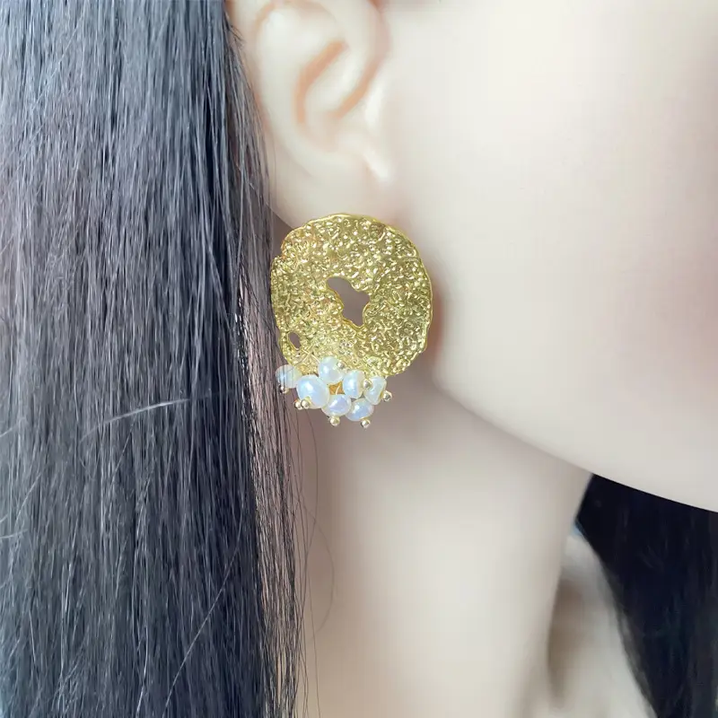 Gold Plated Pearl Moon Earrings for Women - Image 4
