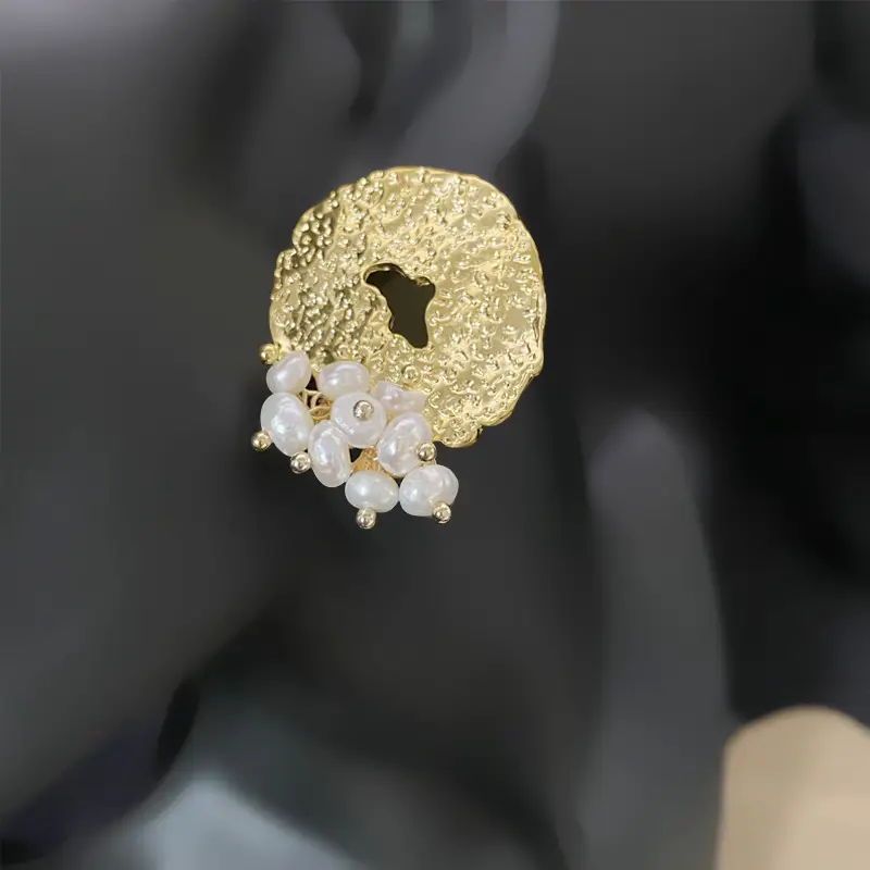 Gold Plated Pearl Moon Earrings for Women - Image 5