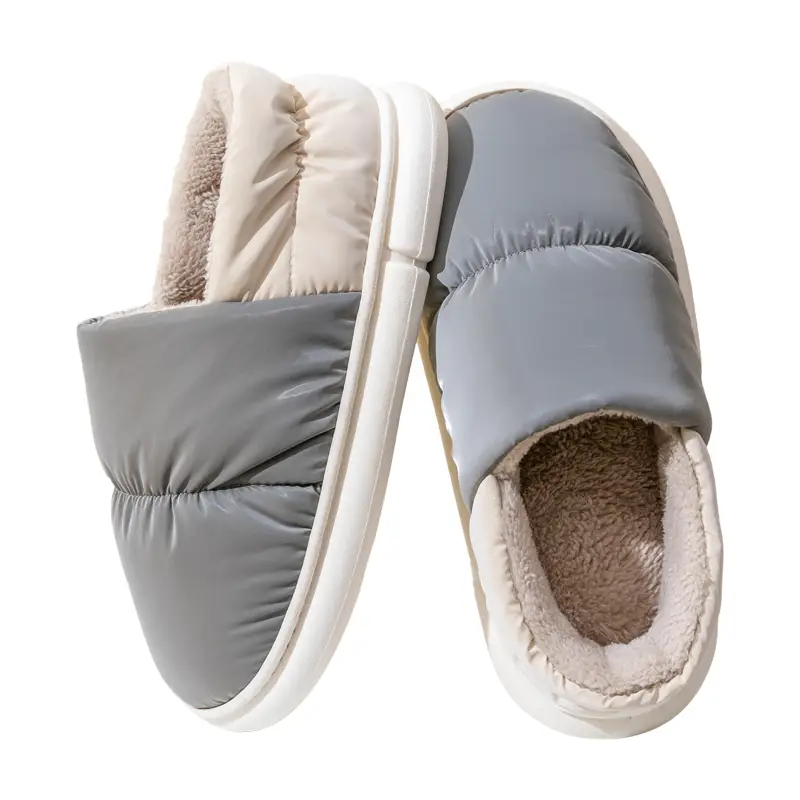 Men's Down Cotton Slippers Winter Indoor Heel Warm Thick Sole Home Waterproof Cotton Shoes for Women - Image 34