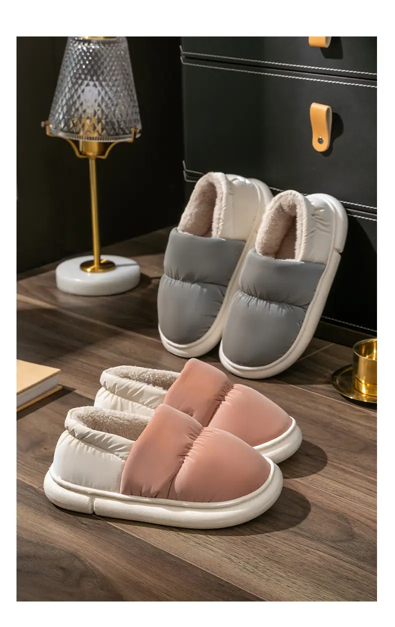 Men's Down Cotton Slippers Winter Indoor Heel Warm Thick Sole Home Waterproof Cotton Shoes for Women — feature 14