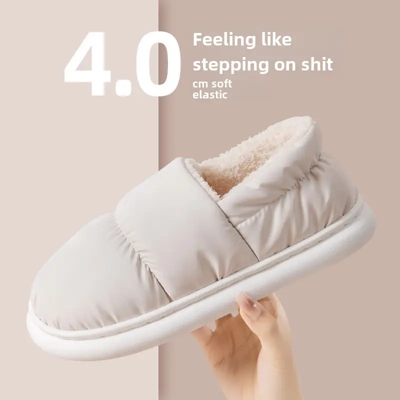 Men's Down Cotton Slippers Winter Indoor Heel Warm Thick Sole Home Waterproof Cotton Shoes for Women - Image 23