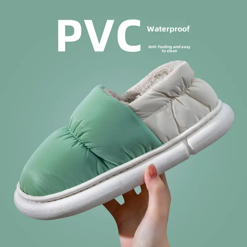 Men's Down Cotton Slippers Winter Indoor Heel Warm Thick Sole Home Waterproof Cotton Shoes for Women - Image 5
