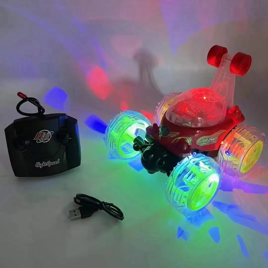 Remote Control Stunt Flip Car Children's Wholesale Toy Rechargeable Light Music Unlimited Model Car Roll-Over Off-Road Race