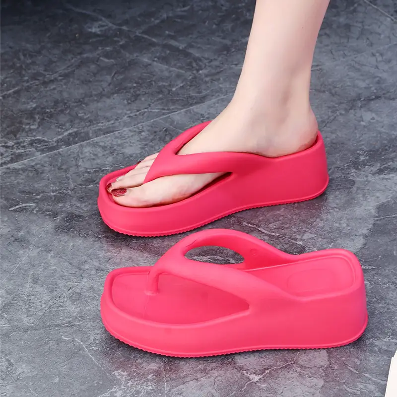 Women's Pink Wedge Flip Flops 2023 Summer