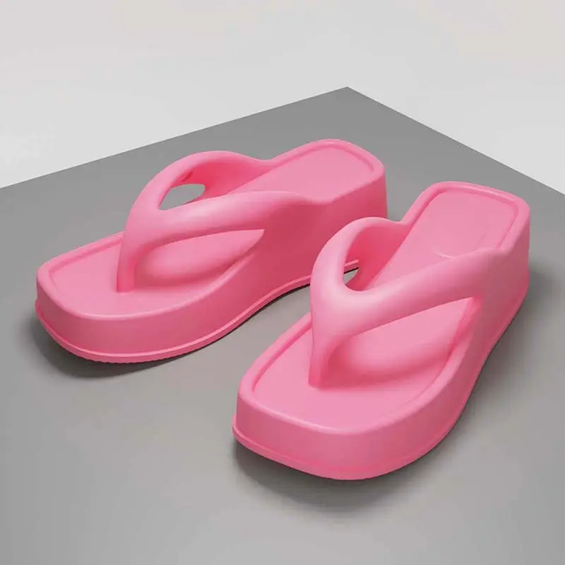 Women's Pink Wedge Flip Flops 2023 Summer