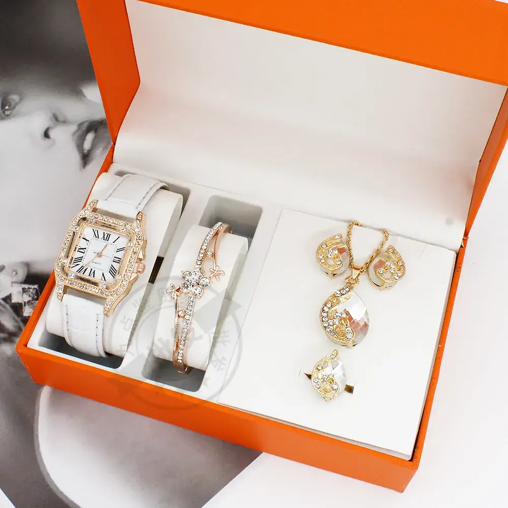 Women's Red Crystal Watch & Necklace Set