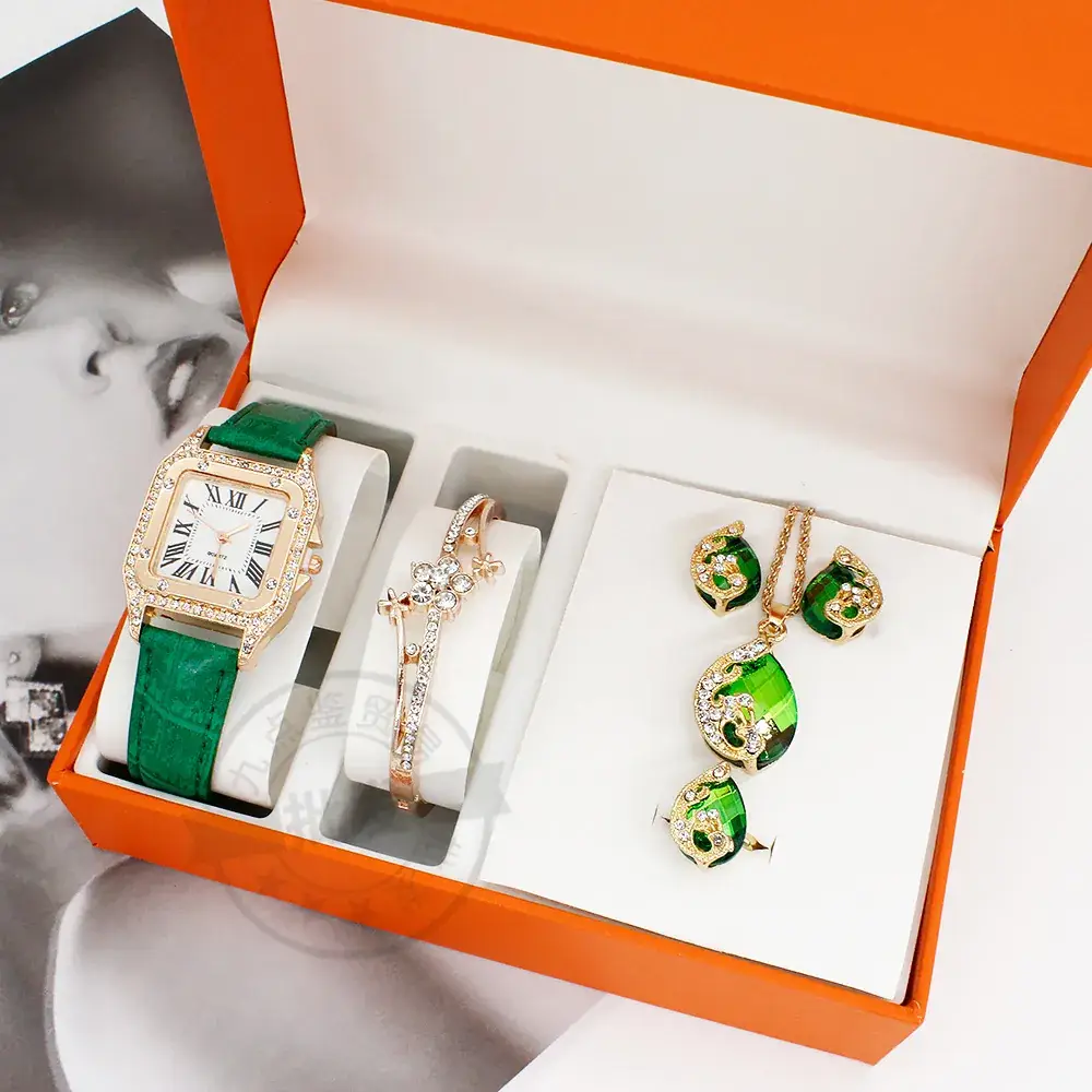 Women's Red Crystal Watch & Necklace Set
