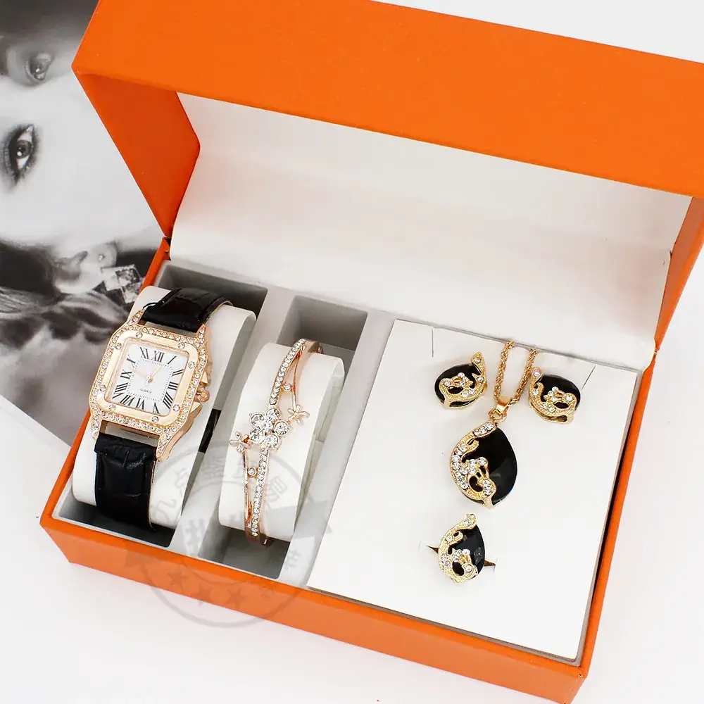 Women's Red Crystal Watch & Necklace Set