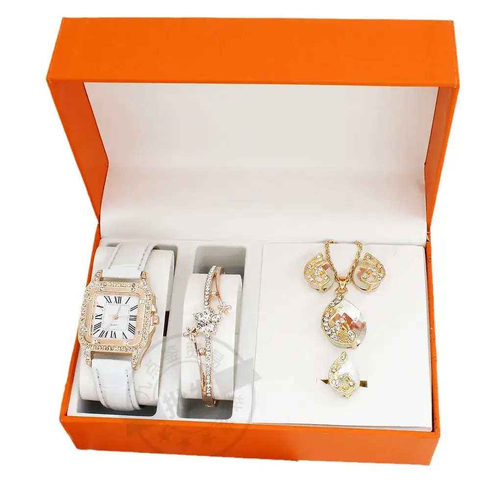 Women's Red Crystal Watch & Necklace Set
