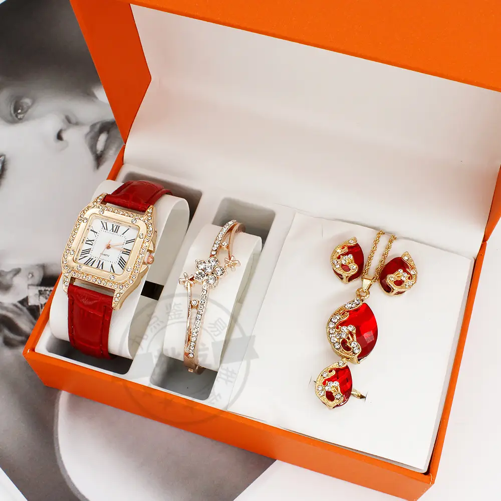Women's Red Crystal Watch & Necklace Set — feature 10
