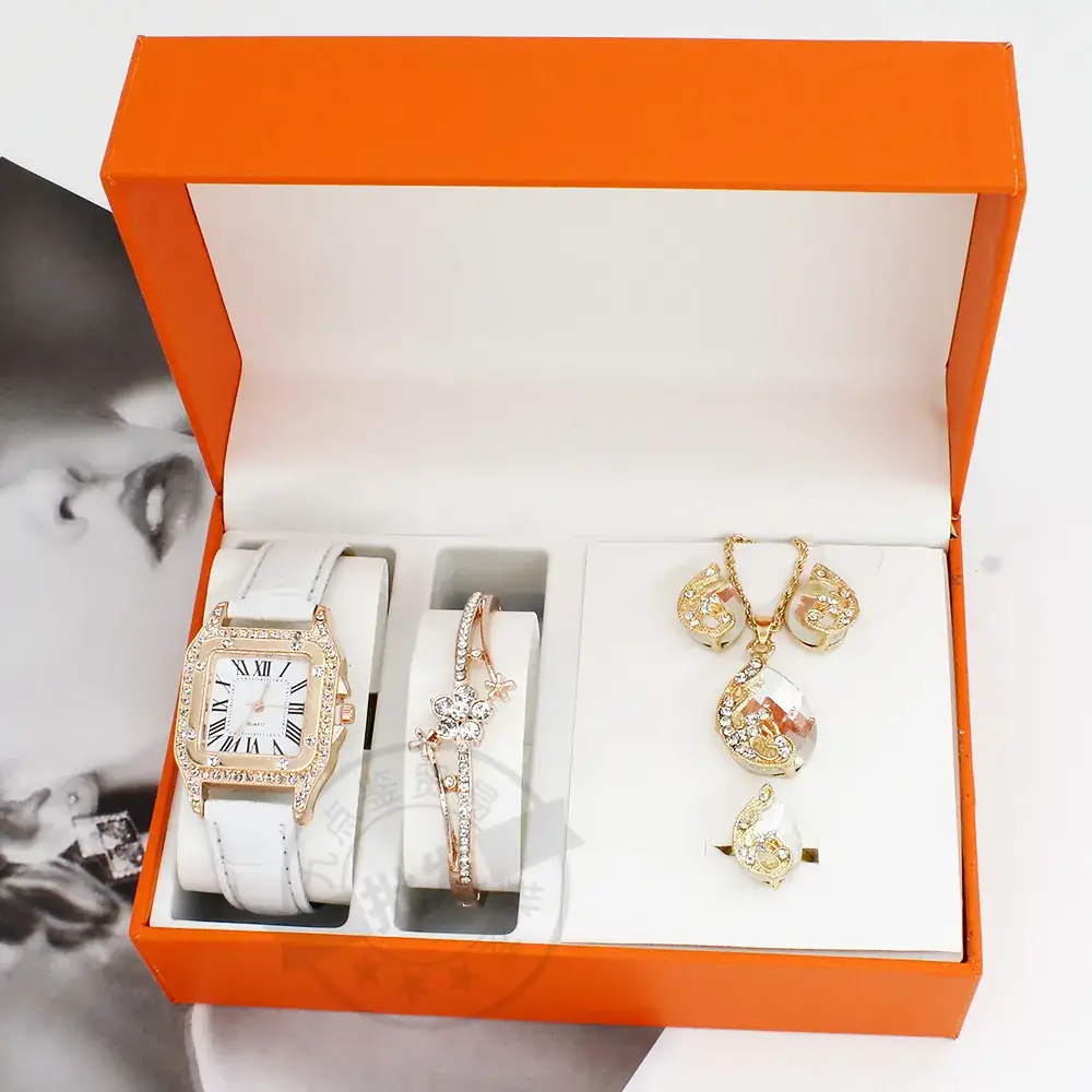 Women's Red Crystal Watch & Necklace Set