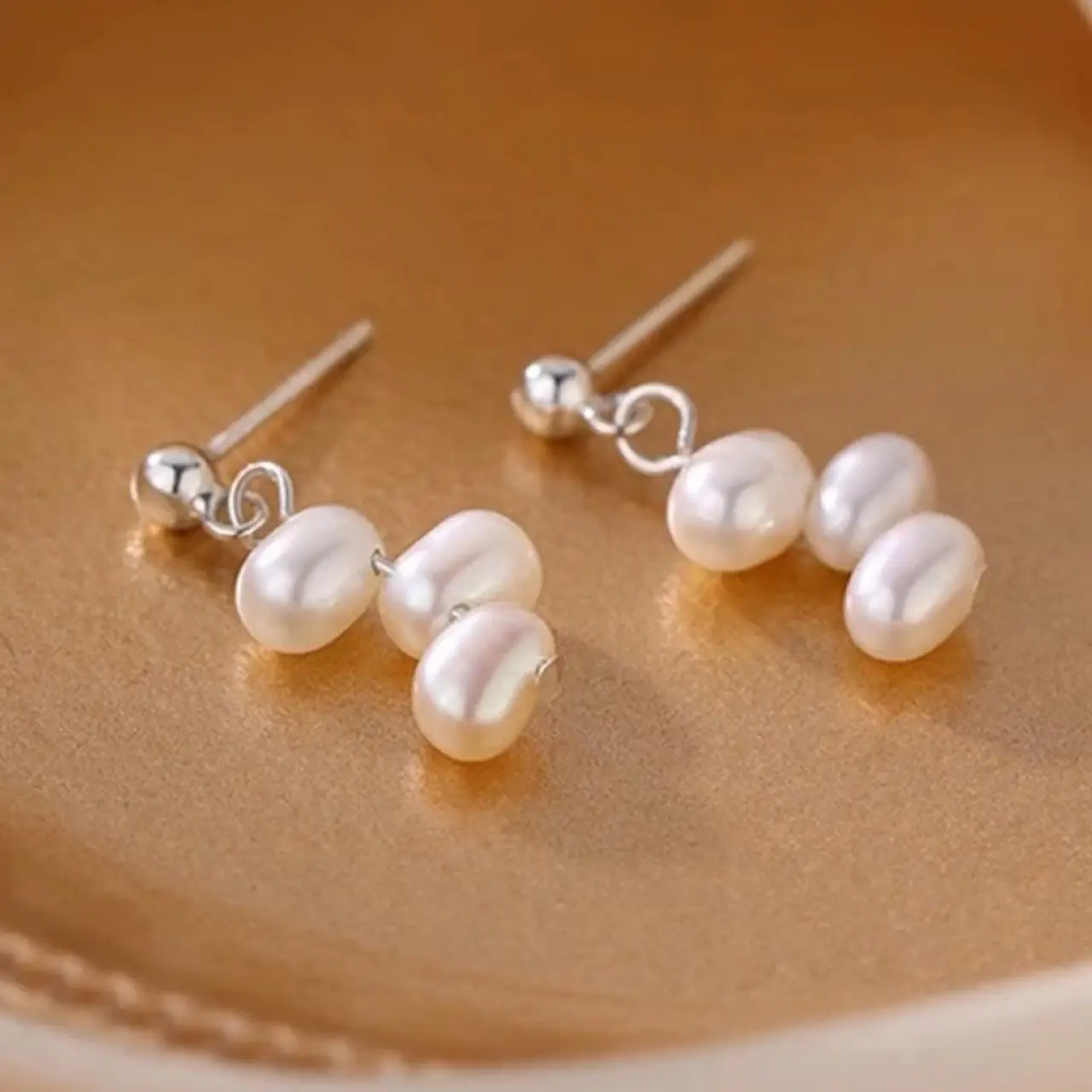 S925 Silver Pearl Drop Earrings for Women - Image 3