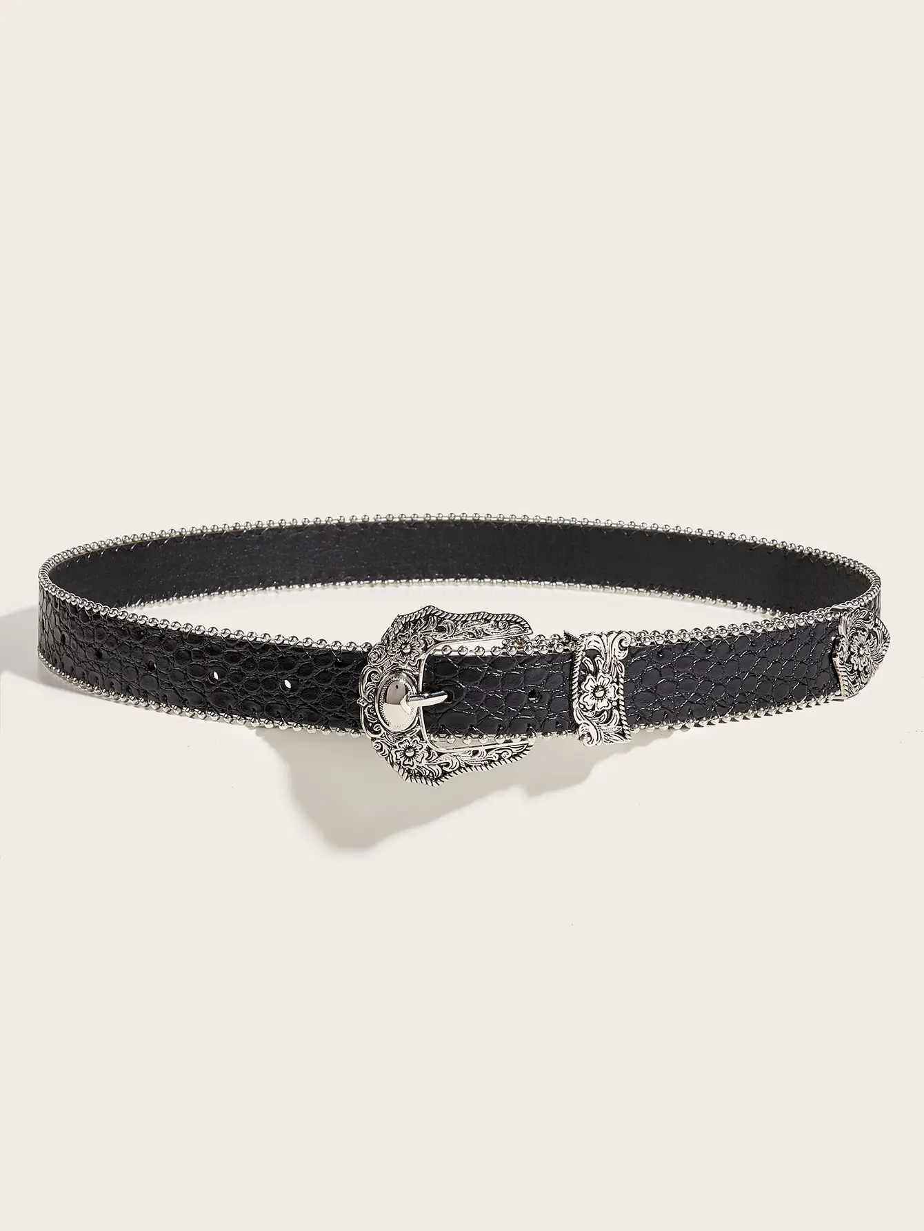 Black Rhinestone Belt for Women with Buckle