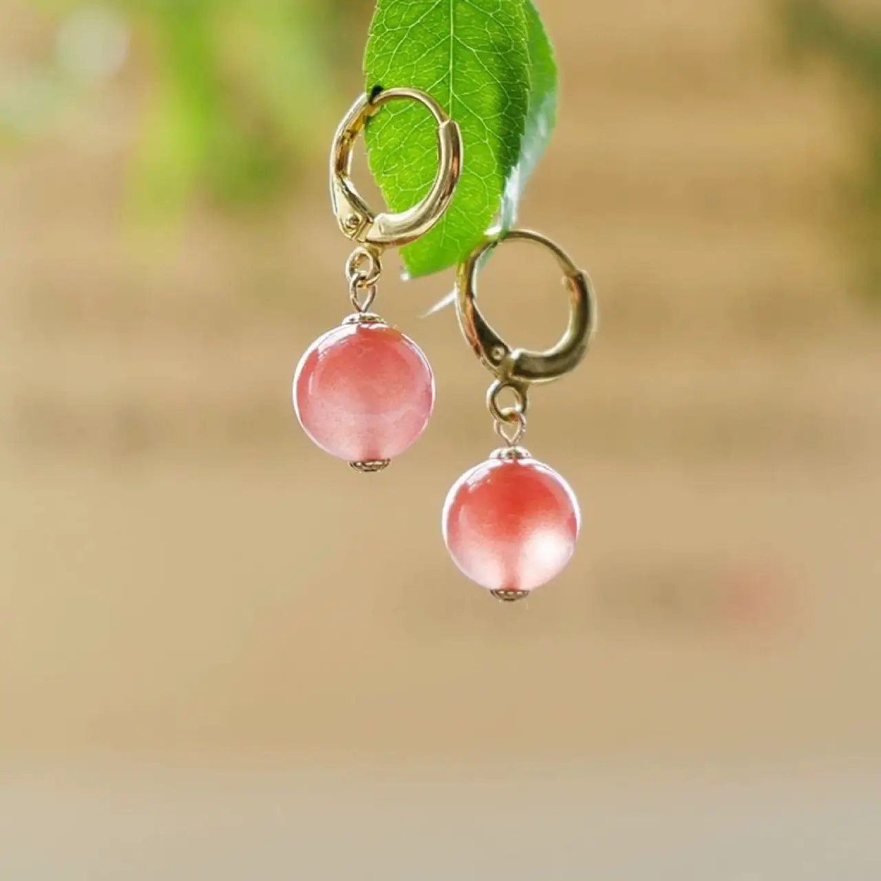 Natural South Red Agate Earrings Gold Plated