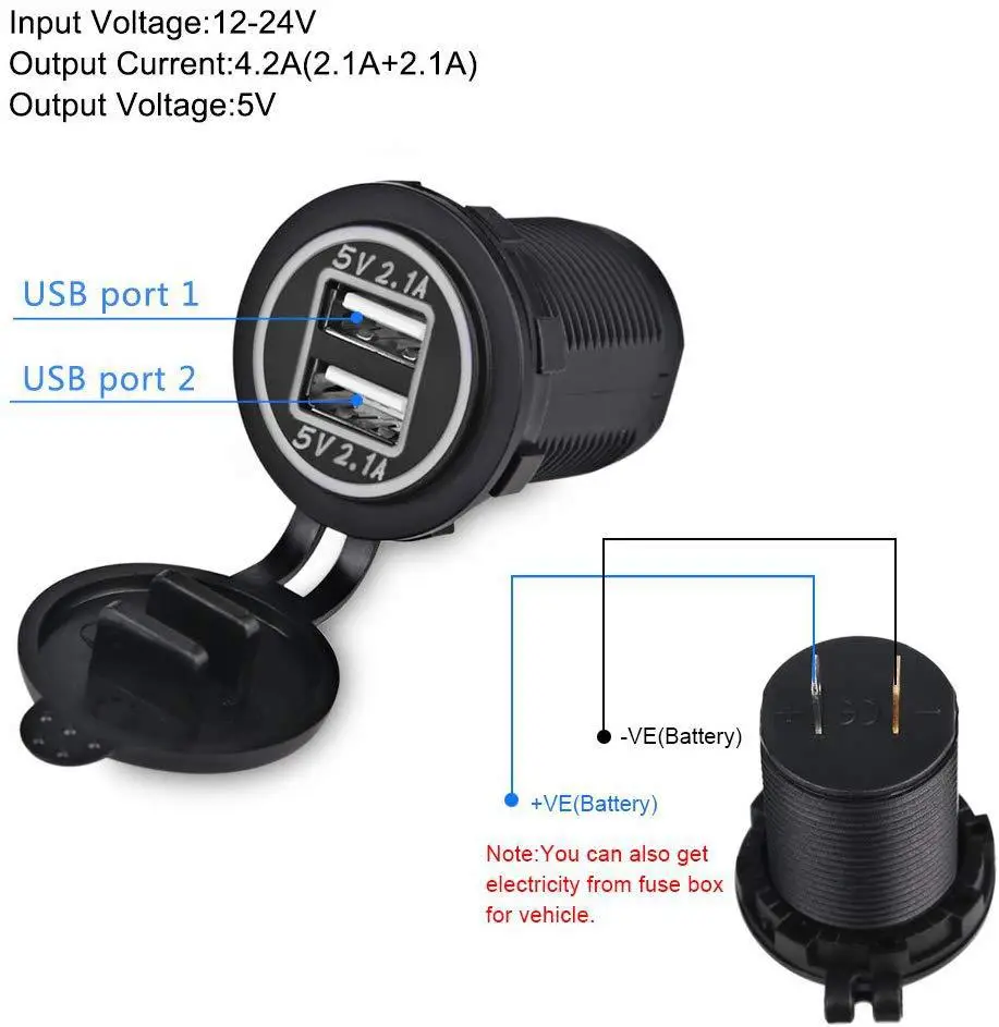 Dual 4.2A USB Charger for Car & Motorcycle Orange Blue Red Green — feature 3