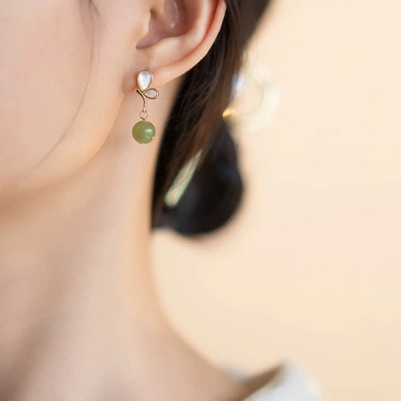 Elegant Green Jade Butterfly Earrings for Women - Image 2