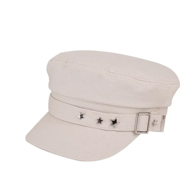 Women's Star Belt Buckle Flat Top Hat Beige