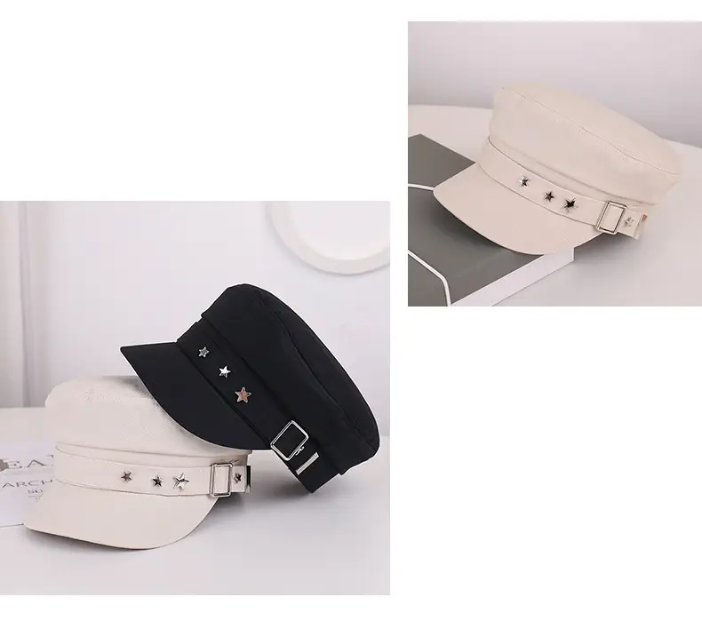 Women's Star Belt Buckle Flat Top Hat Beige — feature 27