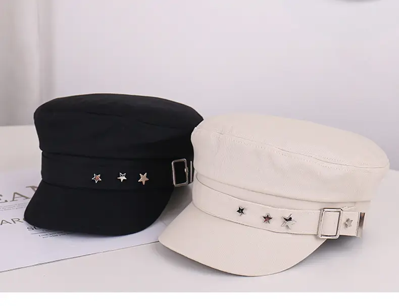 Women's Star Belt Buckle Flat Top Hat Beige — feature 28