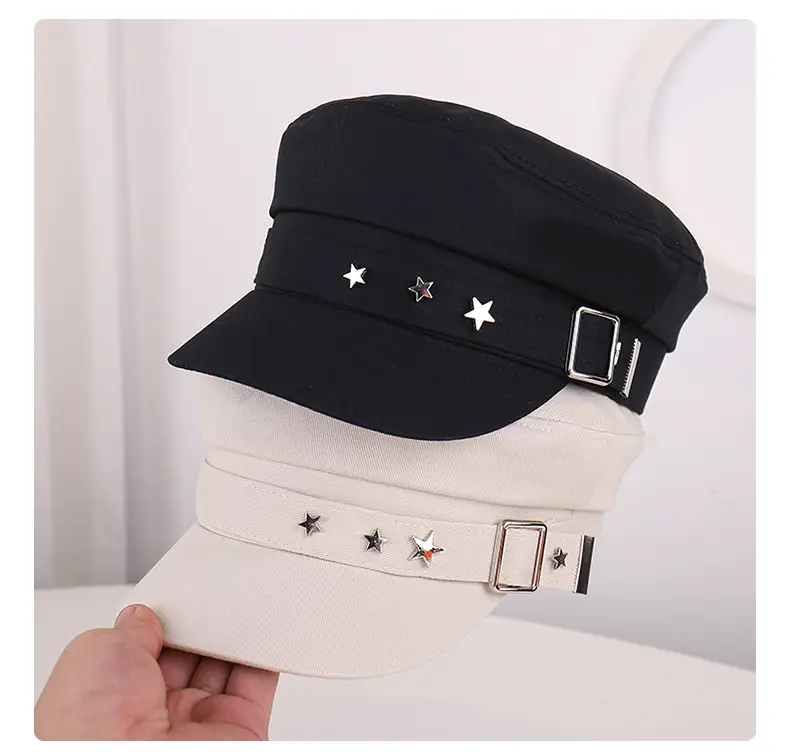 Women's Star Belt Buckle Flat Top Hat Beige — feature 29
