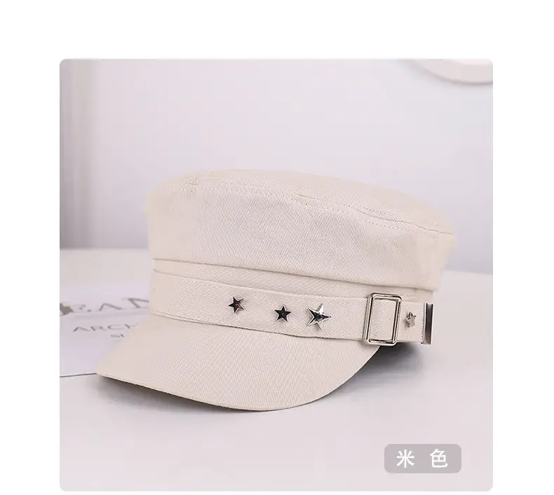 Women's Star Belt Buckle Flat Top Hat Beige — feature 30
