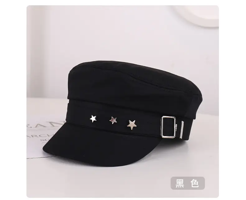 Women's Star Belt Buckle Flat Top Hat Beige — feature 31
