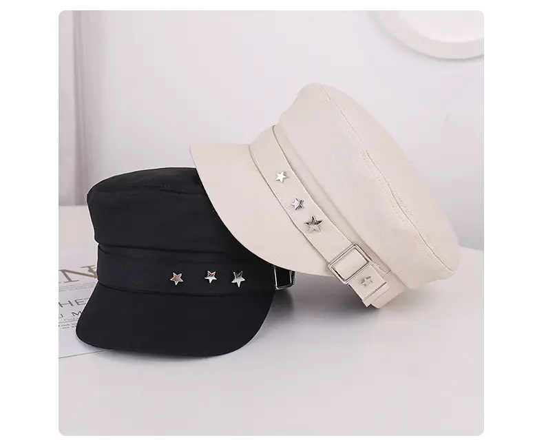Women's Star Belt Buckle Flat Top Hat Beige — feature 32