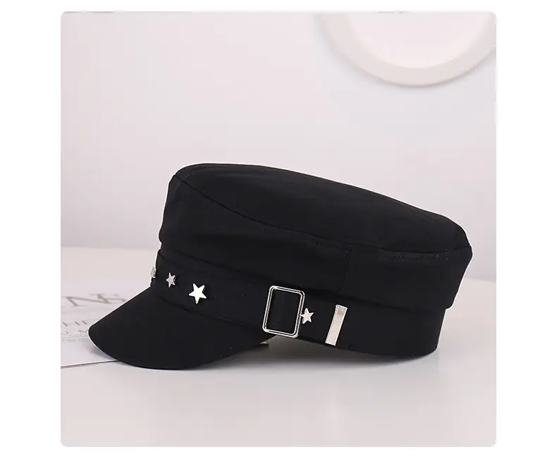Women's Star Belt Buckle Flat Top Hat Beige — feature 33