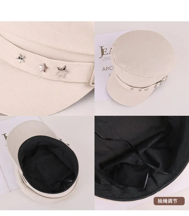 Women's Star Belt Buckle Flat Top Hat Beige — feature 34