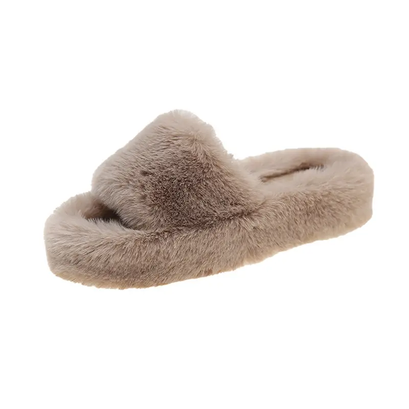 4cm Thick-Soled Furry Slippers for Women, Suitable for Outdoor Wear, New Autumn/Winter 2025 Model, Open-Toe Plush Cotton Slippers for Women