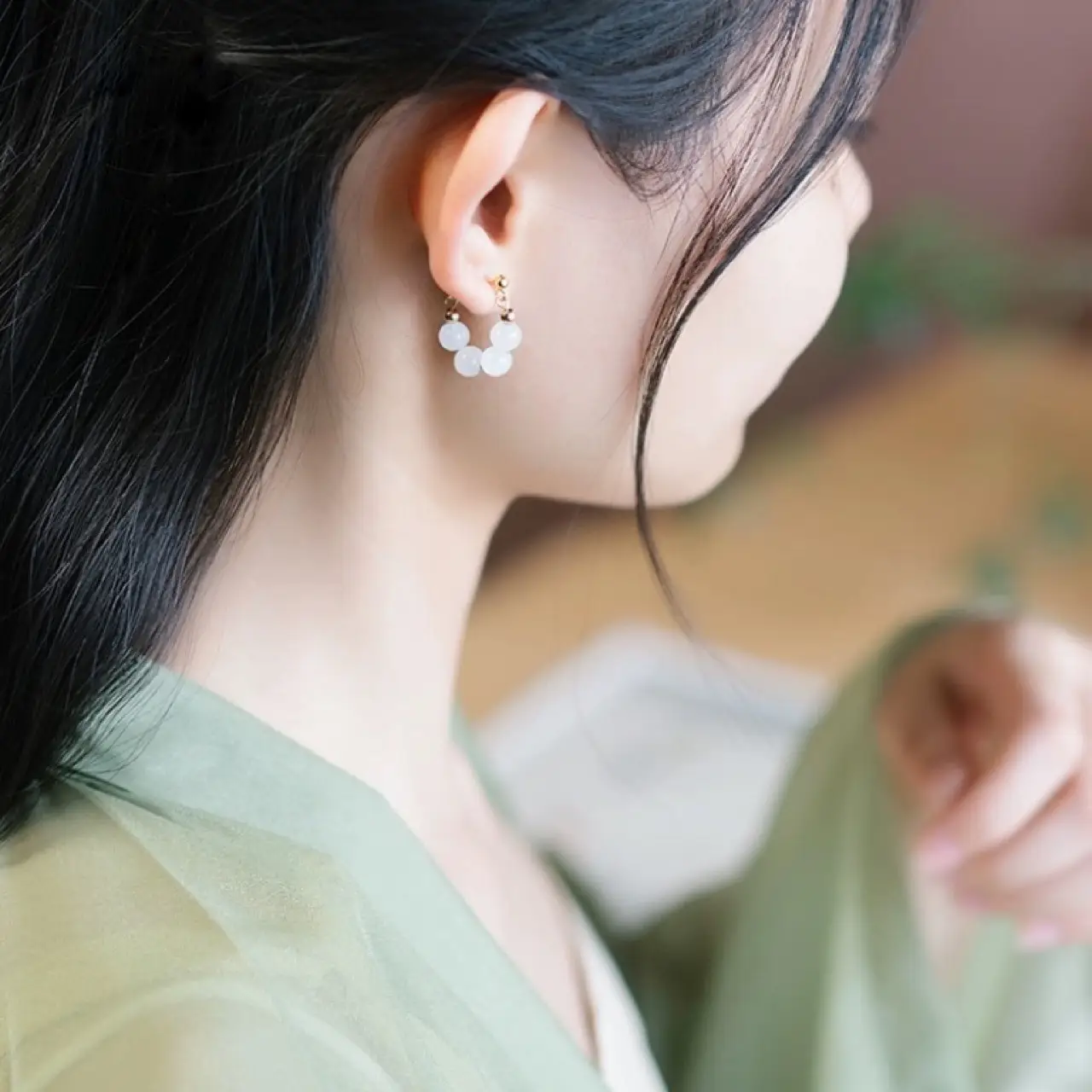 White Jade Earrings for Women S925 Silver - Image 3