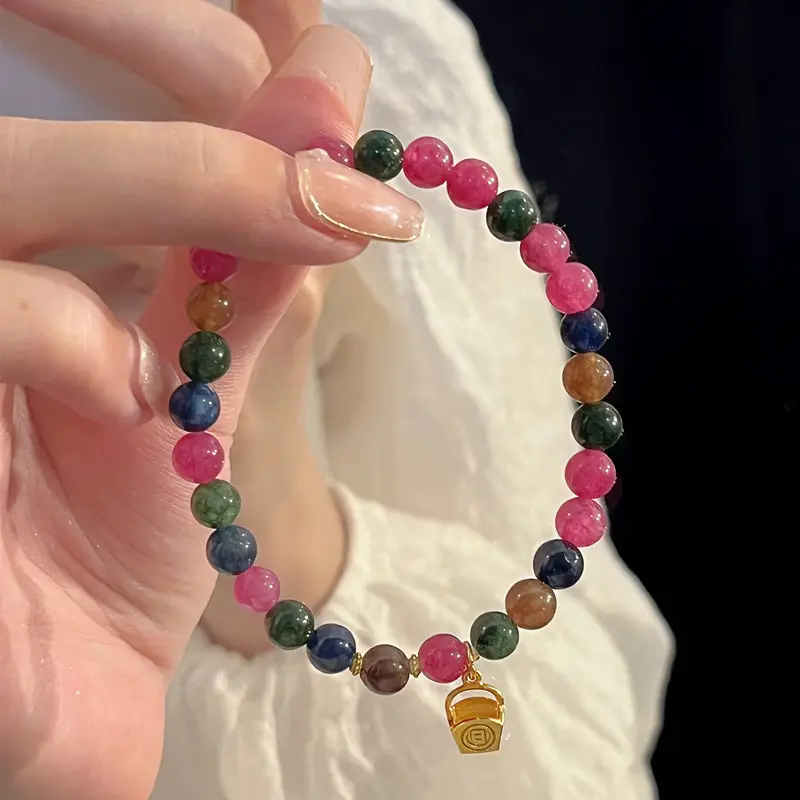 New Chinese Style Imitation Tourmaline Rijin Gold Single Circle Bracelet - Image 2