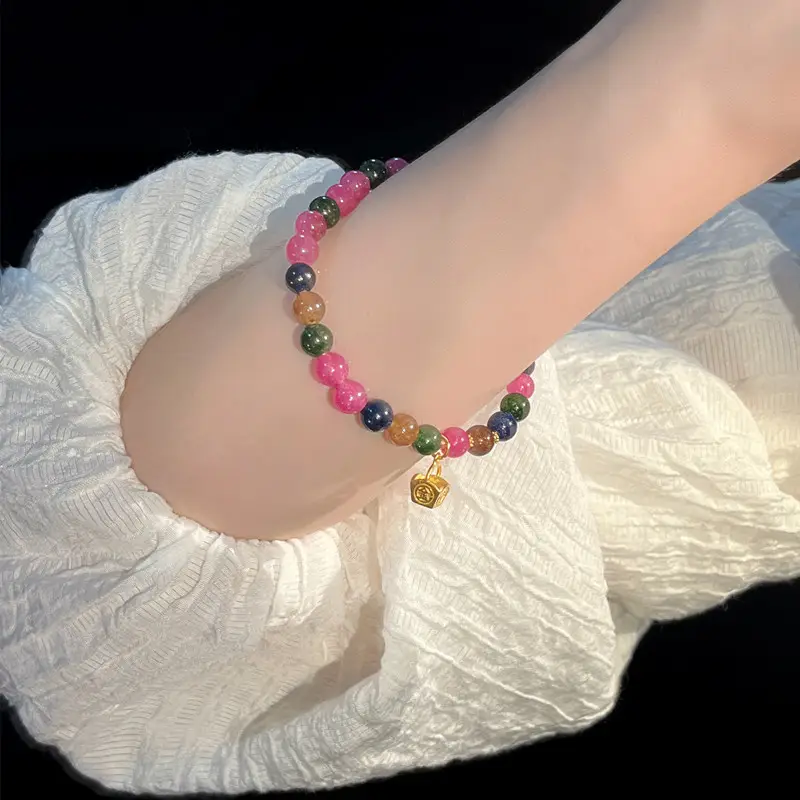 New Chinese Style Imitation Tourmaline Rijin Gold Single Circle Bracelet - Image 3