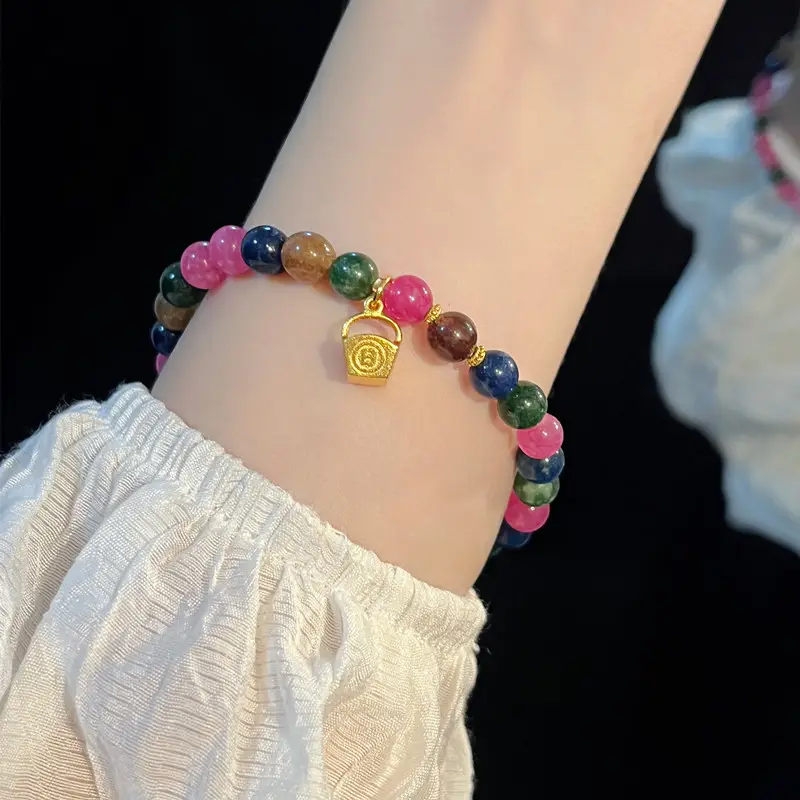 New Chinese Style Imitation Tourmaline Rijin Gold Single Circle Bracelet - Image 4
