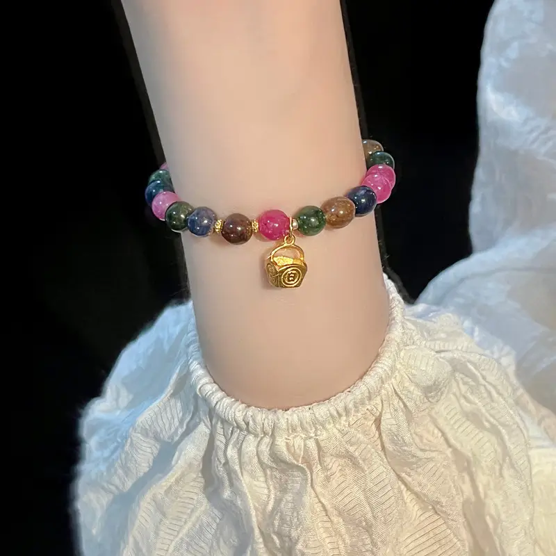 New Chinese Style Imitation Tourmaline Rijin Gold Single Circle Bracelet — feature 3