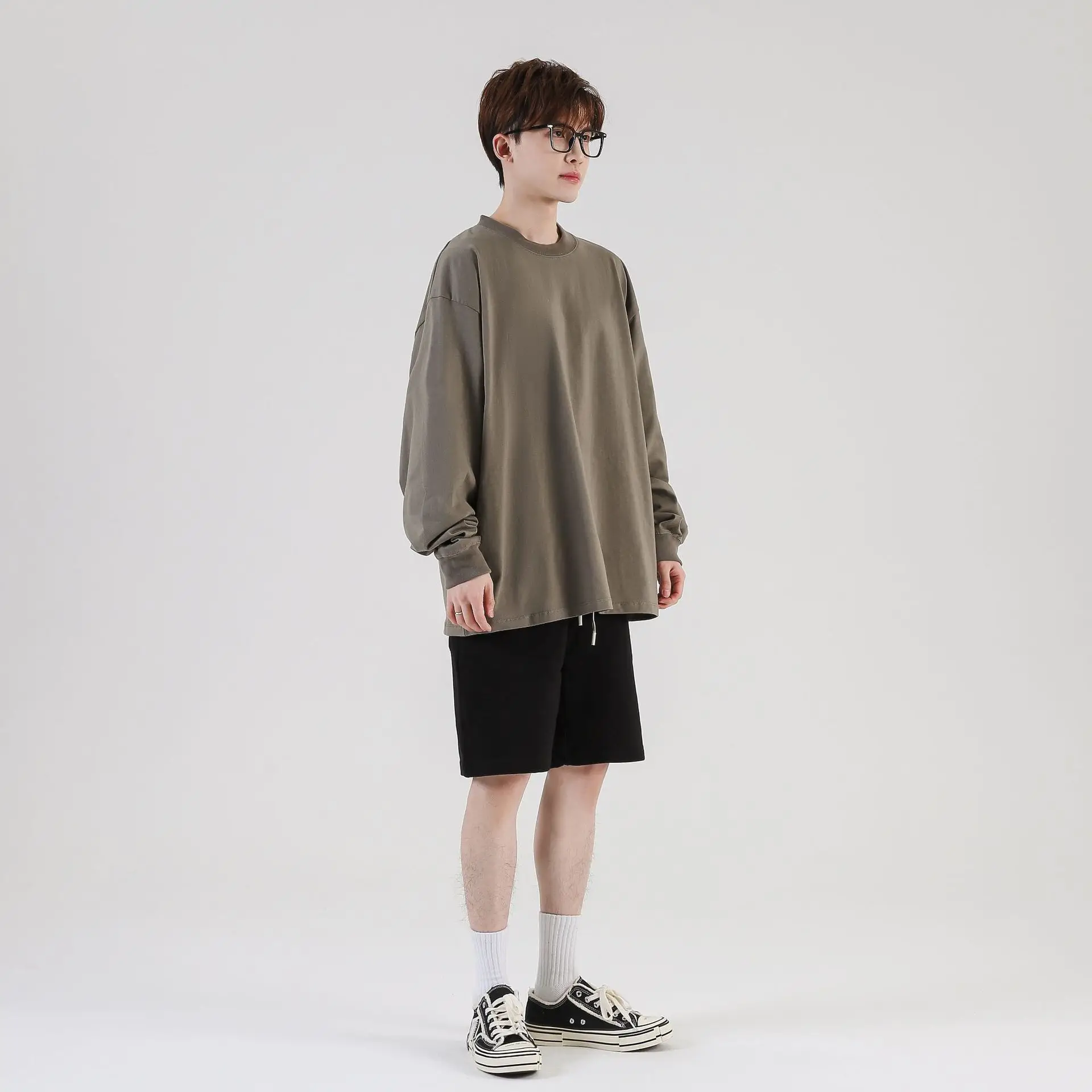 Men's Long Sleeve T-Shirt Brown Cotton 245g - Image 11