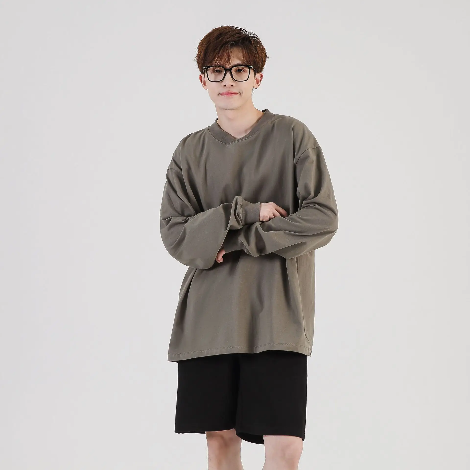Men's Long Sleeve T-Shirt Brown Cotton 245g - Image 12
