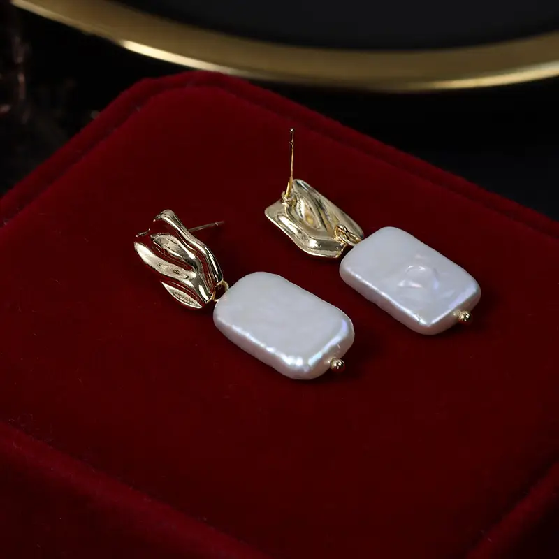 Pearl Baroque Earrings Gold Plated Natural Freshwater Pearl