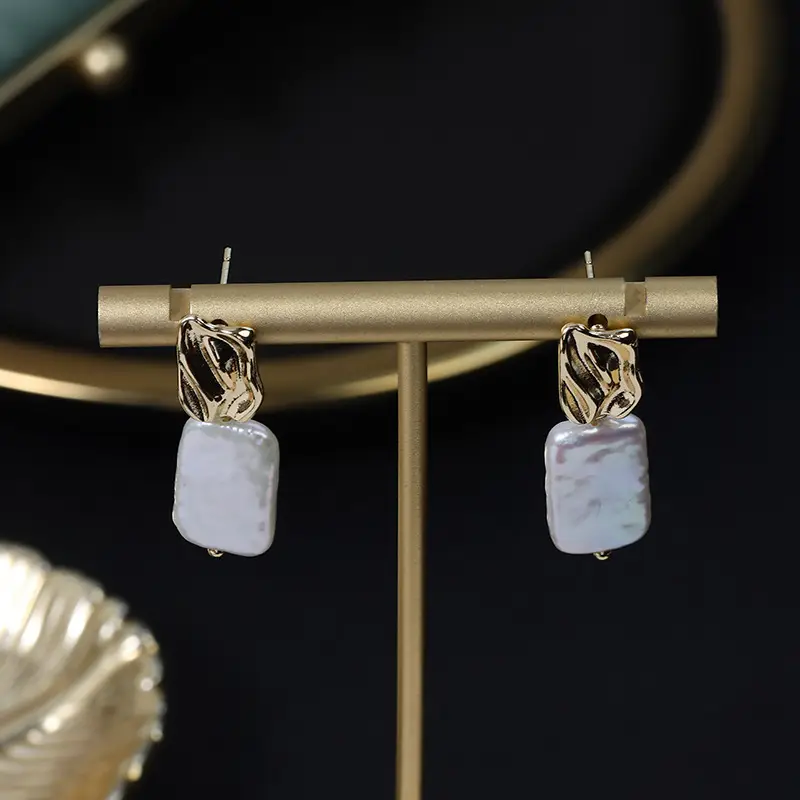 Pearl Baroque Earrings Gold Plated Natural Freshwater Pearl