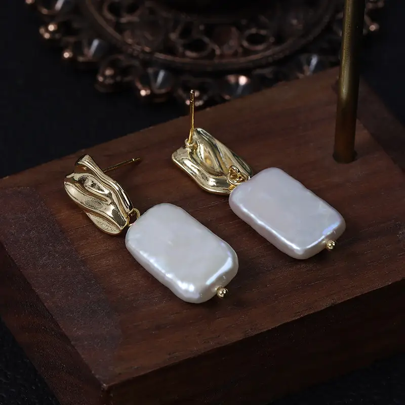 Pearl Baroque Earrings Gold Plated Natural Freshwater Pearl