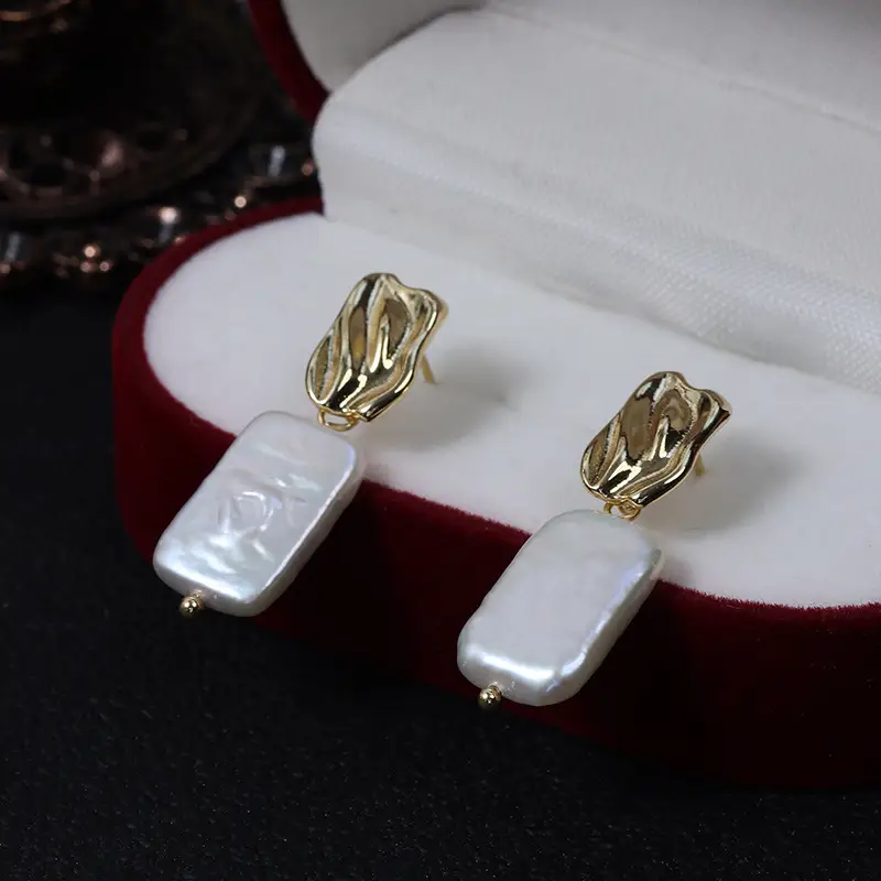 Pearl Baroque Earrings Gold Plated Natural Freshwater Pearl