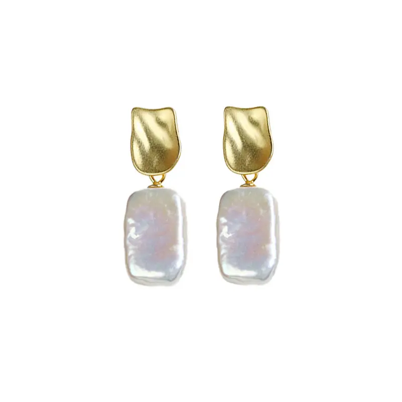 Pearl Baroque Earrings Gold Plated Natural Freshwater Pearl