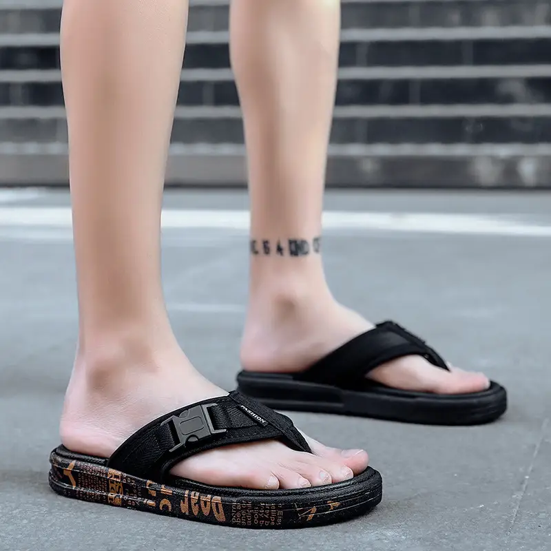2023 Black Printed Korean Style Flip Flops for Men - Image 4