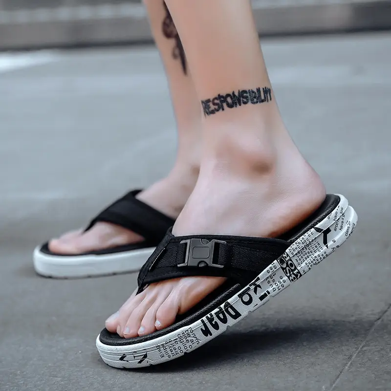 2023 Black Printed Korean Style Flip Flops for Men - Image 5