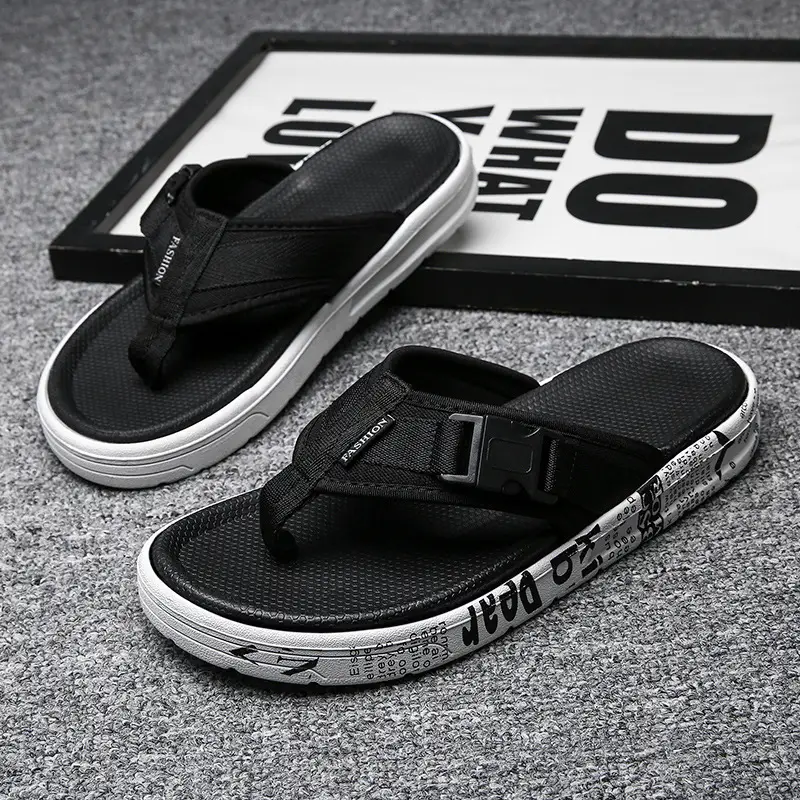 2023 Black Printed Korean Style Flip Flops for Men - Image 6