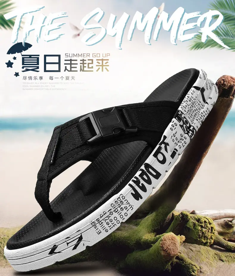 2023 Black Printed Korean Style Flip Flops for Men — feature 1