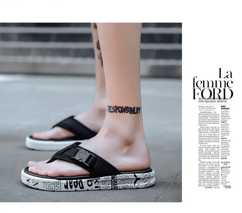 2023 Black Printed Korean Style Flip Flops for Men — feature 11
