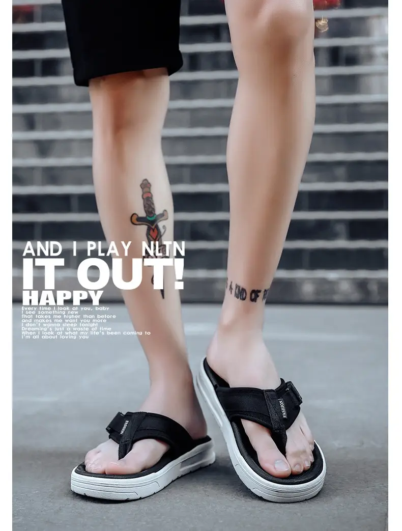 2023 Black Printed Korean Style Flip Flops for Men — feature 12